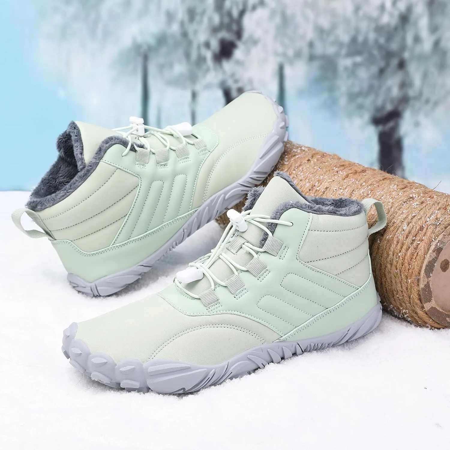 Men's Women's Winter Barefoot Hiking Boots, Slip On Warm Zero Drop Snow Boot, Wide Toe Box Ankle boots, Minimalist Waterproof Shoes, Five Finger Sneakers Hike Shoes for Hiking Walking Outdoor Unisex