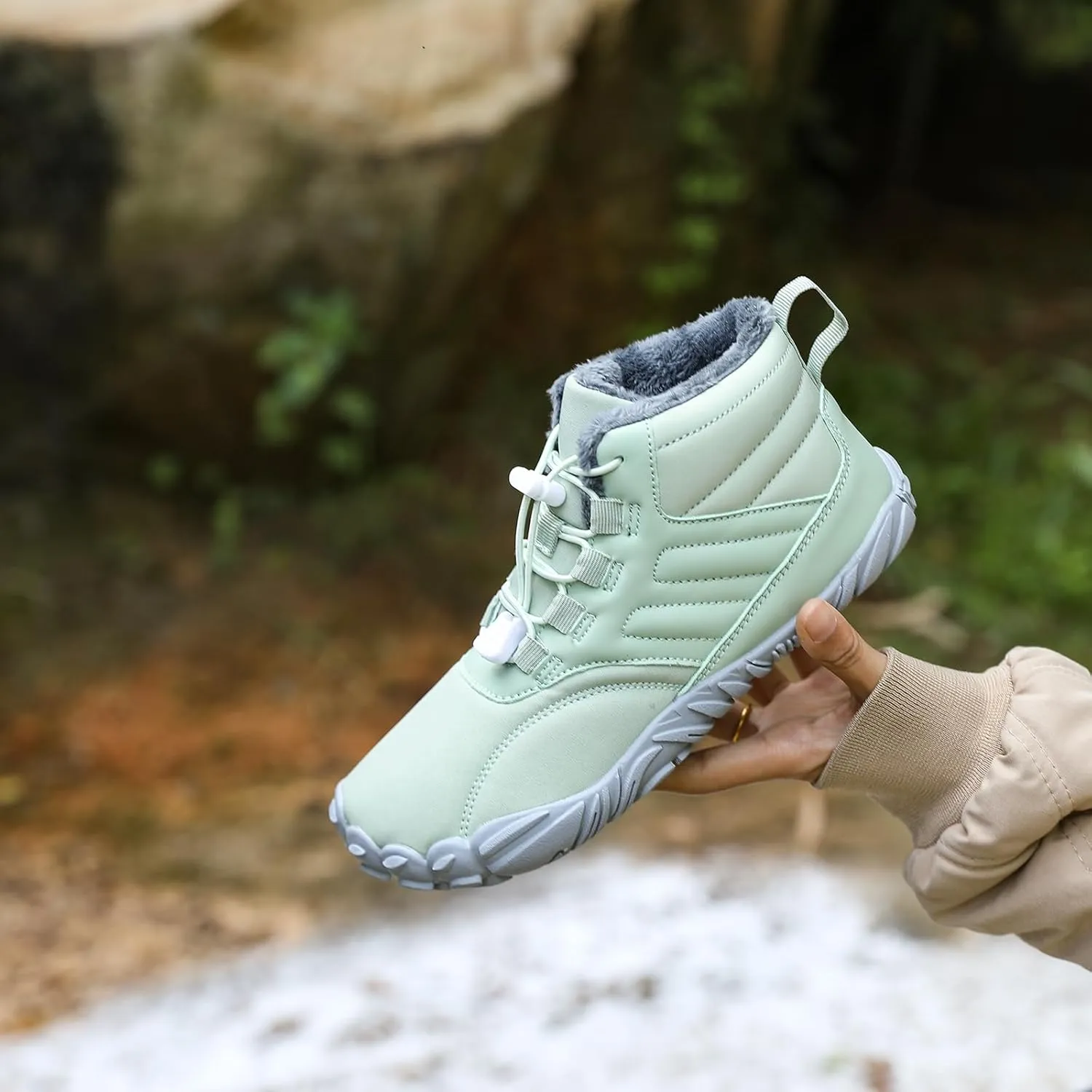 Men's Women's Winter Barefoot Hiking Boots, Slip On Warm Zero Drop Snow Boot, Wide Toe Box Ankle boots, Minimalist Waterproof Shoes, Five Finger Sneakers Hike Shoes for Hiking Walking Outdoor Unisex