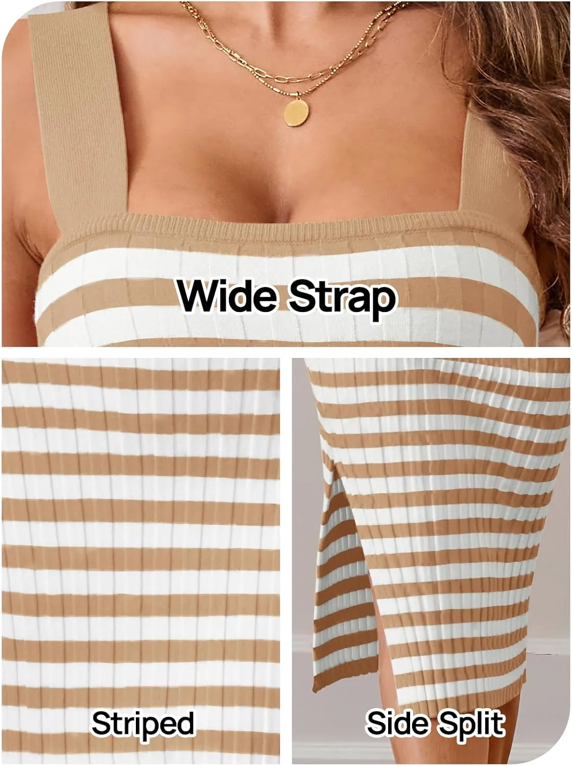 MEROKEETY Women's 2025 Summer Spring Bodycon Midi Dress Vacation Sleeveless Ribbed Knit Striped Party Sweater Dresses