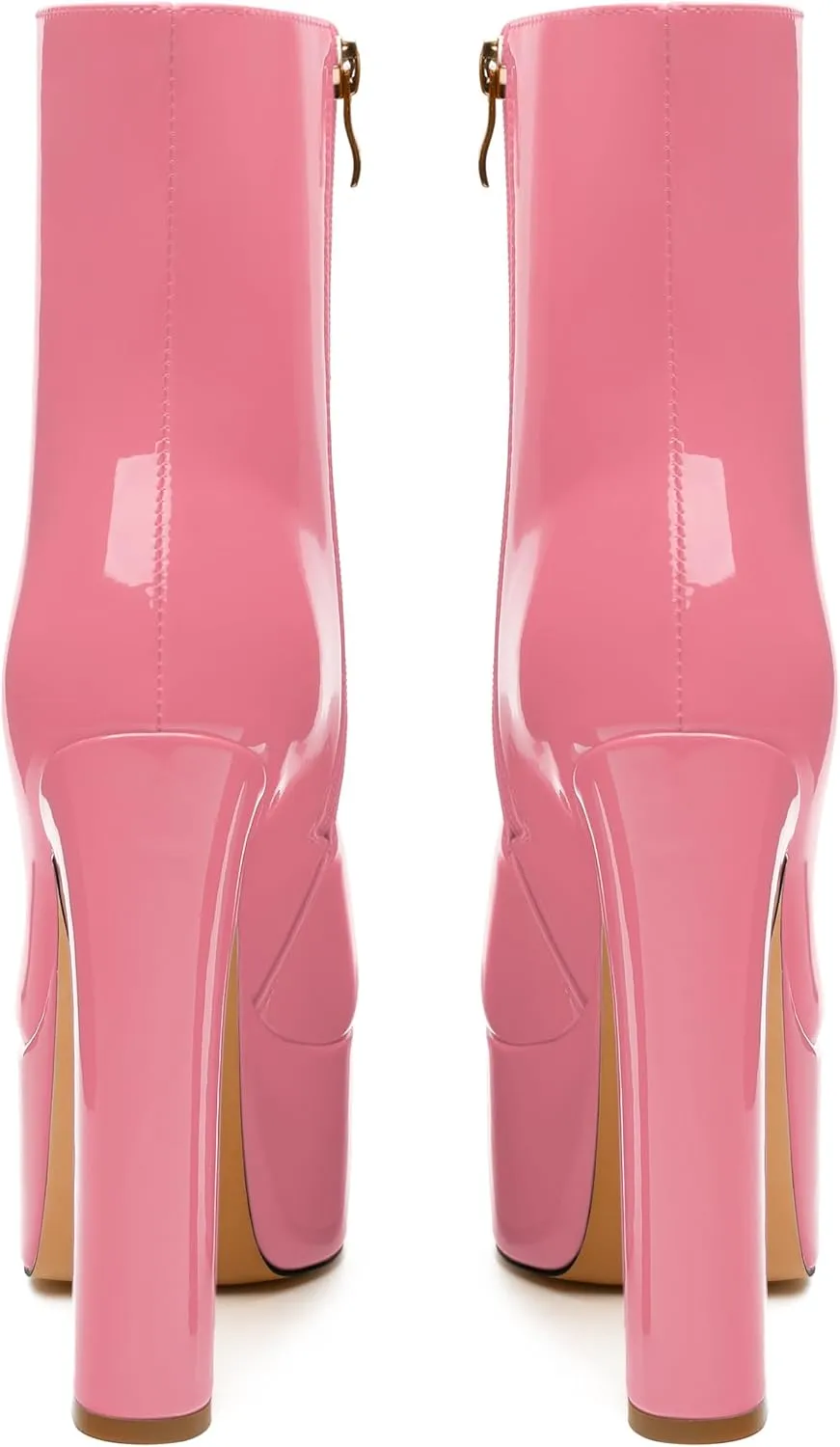 MERRORI Platform Ankle Boots for Women Gogo Boots with Round Toe High Chunky Block Heels Side Zipper Patent Fashion Short Booties