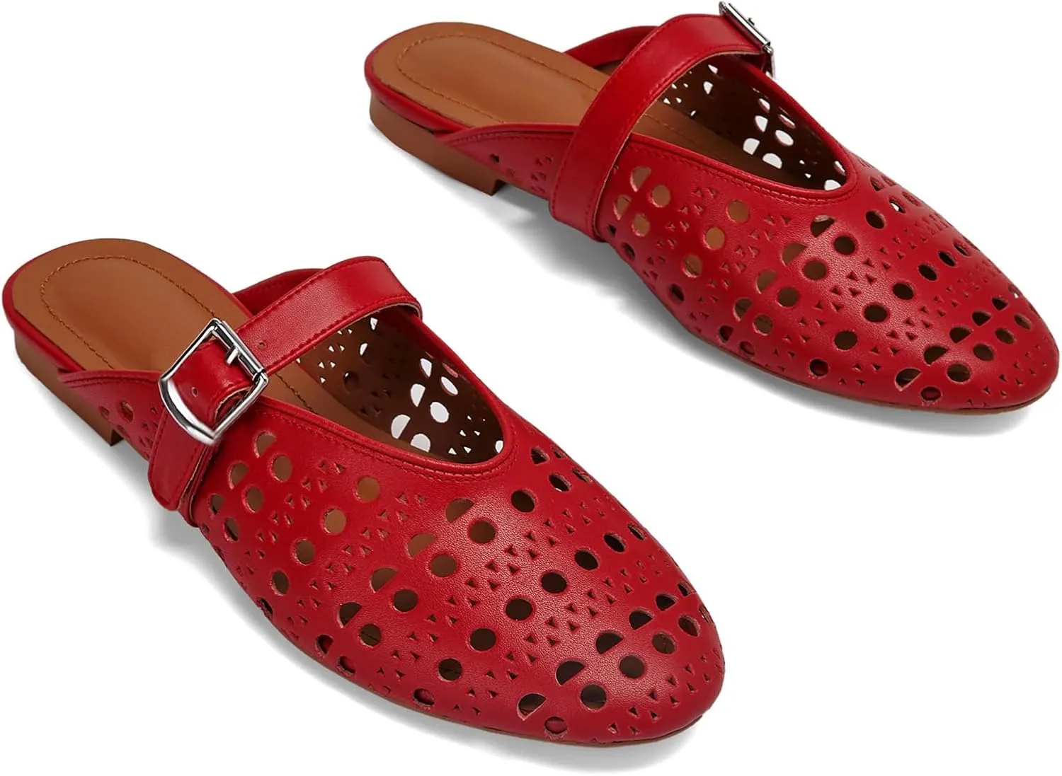 Mesh Flats Mules Sandals for Women,Women's Closed Toe Hollowing Fishnet Flat Sandals with Adjustable Ankle Strap Summer Dressy Sandals Low Heel Flats Ultra Comfortable Slip on Casual Shoes