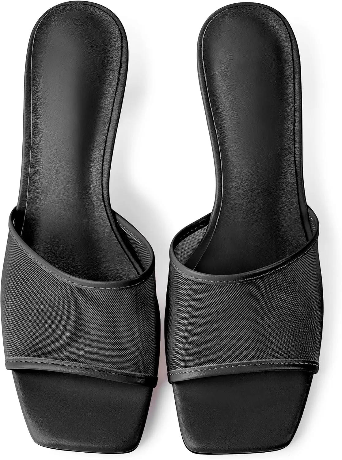Mesh Mule Heels for Women Kitten Heel Sandals Open Square Toe Heeled Sandals Slip On Mules