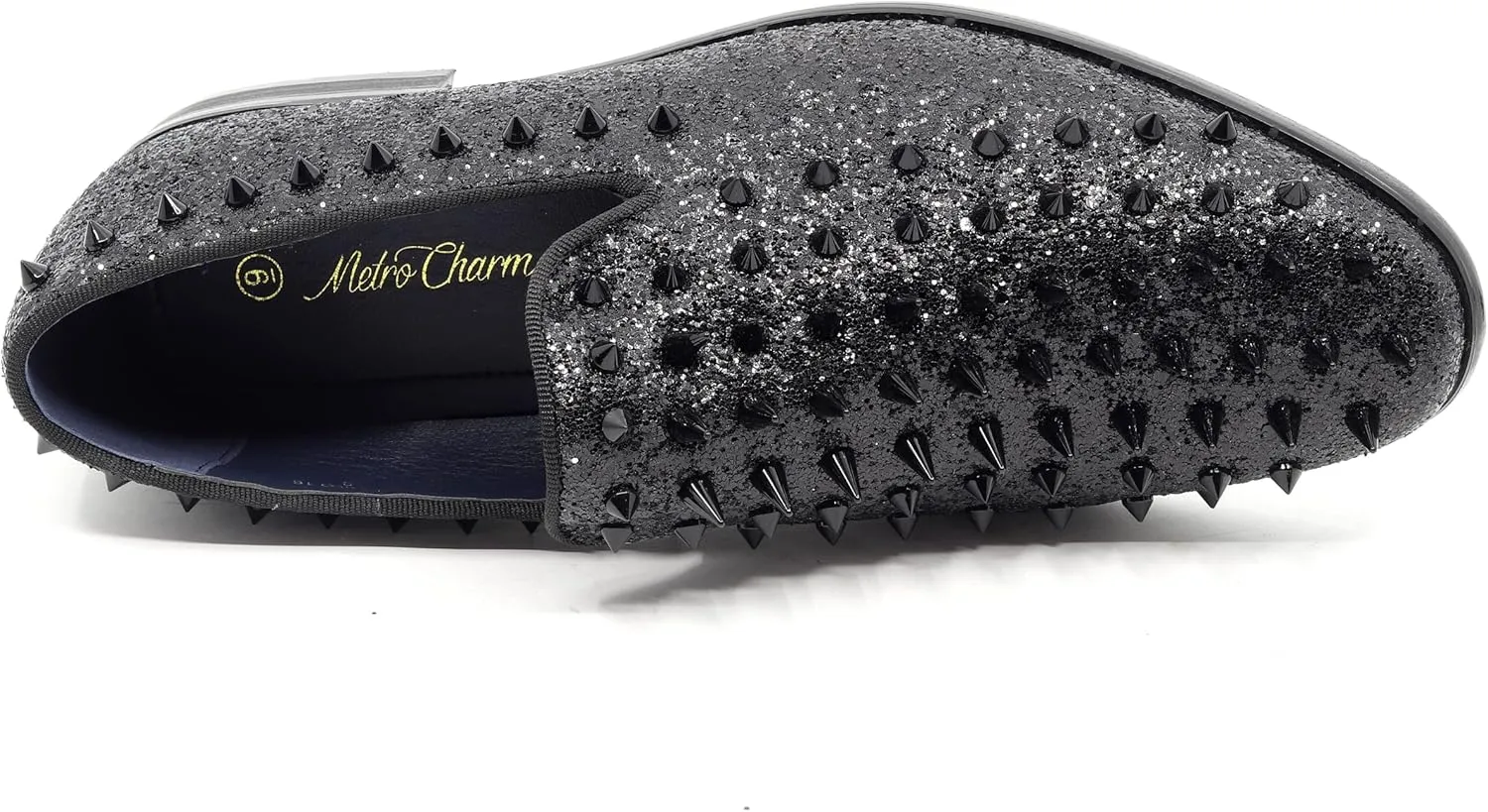 Metrocharm Men's Fashion Sparkly Smoking Spike Sequin Dress Tuxedo Loafers Slip On Shoes SM-16