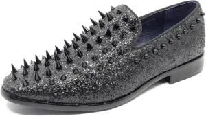 Metrocharm Men's Fashion Sparkly Smoking Spike Sequin Dress Tuxedo Loafers Slip On Shoes SM-16