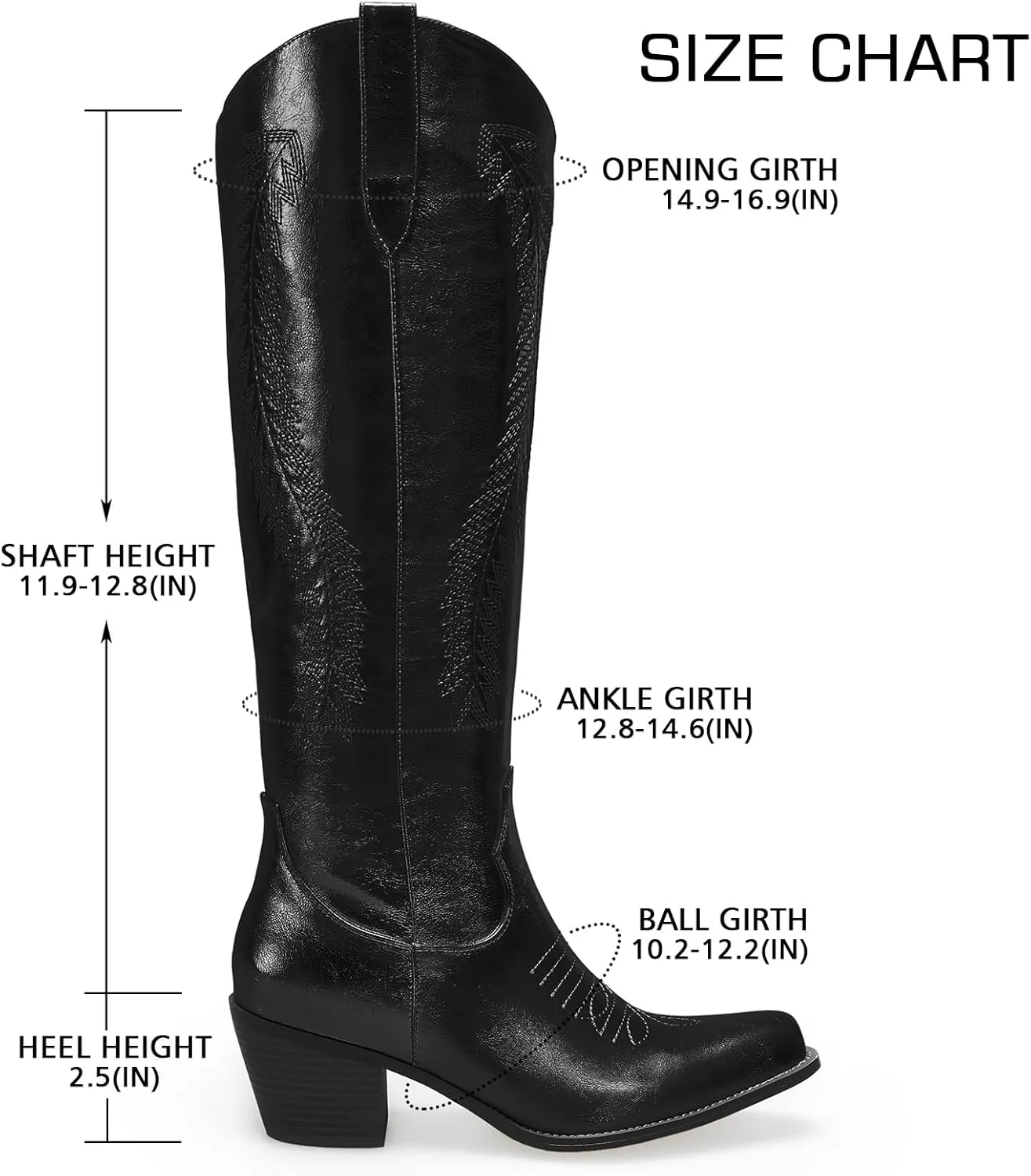Mid Calf Metallic Cowboy Boots For Women Glitter Western Embroidered Cowgirl Boots Wide Calf Chunky Heel Wide Calf Short Boots Pull on Pointy Toe Fashion Vintage Boots