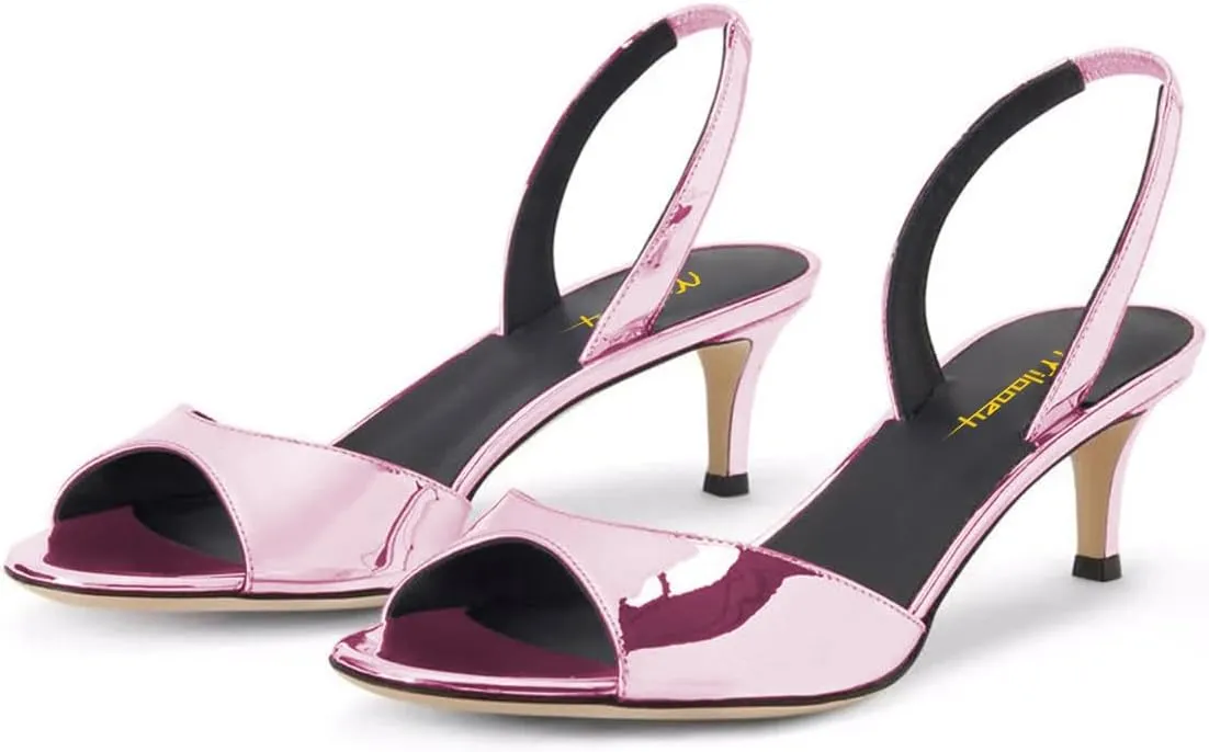Milooey shoes Women Comfy Slingback Kitten Low Heels Elegant Peep Toe Single Strap Sandals Slip On Party Dress Lady Shoe Size 4-16 US