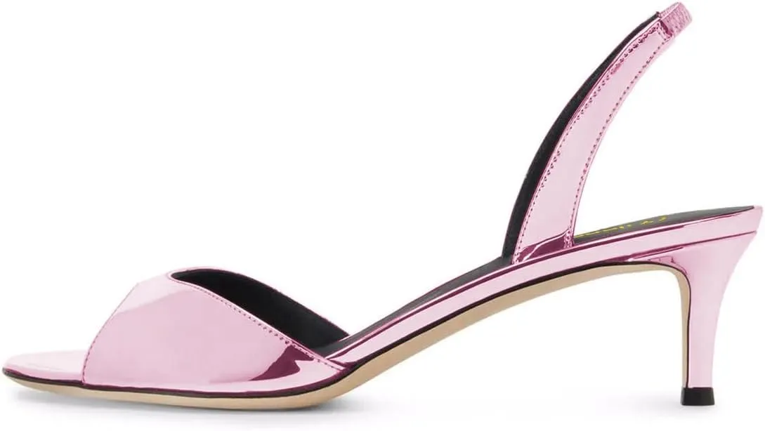 Milooey shoes Women Comfy Slingback Kitten Low Heels Elegant Peep Toe Single Strap Sandals Slip On Party Dress Lady Shoe Size 4-16 US