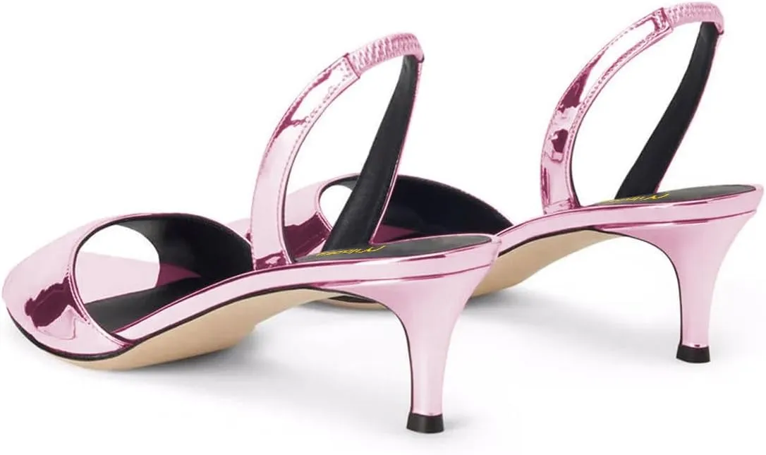 Milooey shoes Women Comfy Slingback Kitten Low Heels Elegant Peep Toe Single Strap Sandals Slip On Party Dress Lady Shoe Size 4-16 US