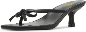 Milooey shoes Women's Chic Square Toe BowKnot Flip Flop Sandals Kitten Low Heel Mules Slip On Casual Summer Beach Slide Shoes Size 4-16 US