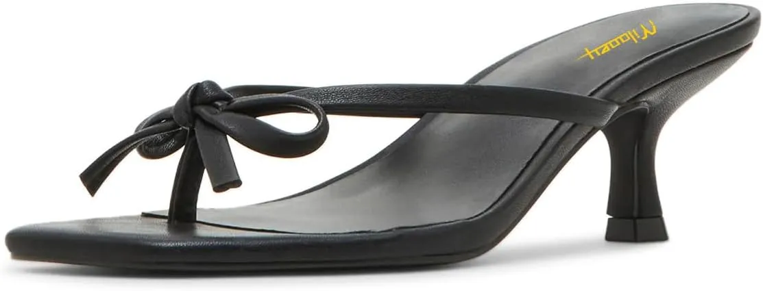 Milooey shoes Women's Chic Square Toe BowKnot Flip Flop Sandals Kitten Low Heel Mules Slip On Casual Summer Beach Slide Shoes Size 4-16 US