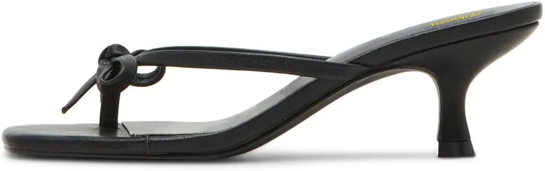 Milooey shoes Women's Chic Square Toe BowKnot Flip Flop Sandals Kitten Low Heel Mules Slip On Casual Summer Beach Slide Shoes Size 4-16 US