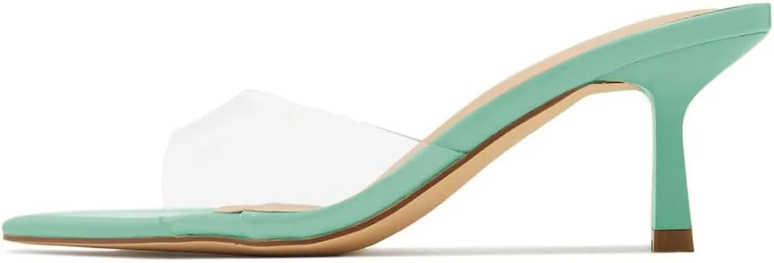 Milooey shoes Women's Comfy Kitten Heel Mules Open Pointed Toe Slide Sandals Cute Backless Slippers Slip On Dress Party Wedding Shoe Size 4-16 US