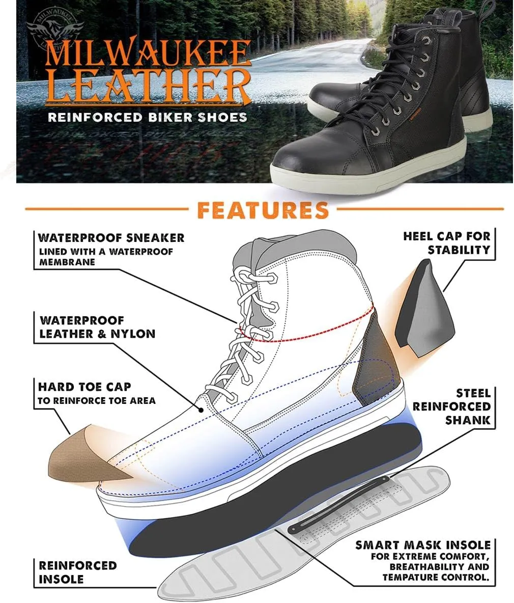 Milwaukee Leather MBM9004WP Men's Waterproof Black Leather Motorcycle Reinforced Street Riding Shoes w/Ankle Support - 14