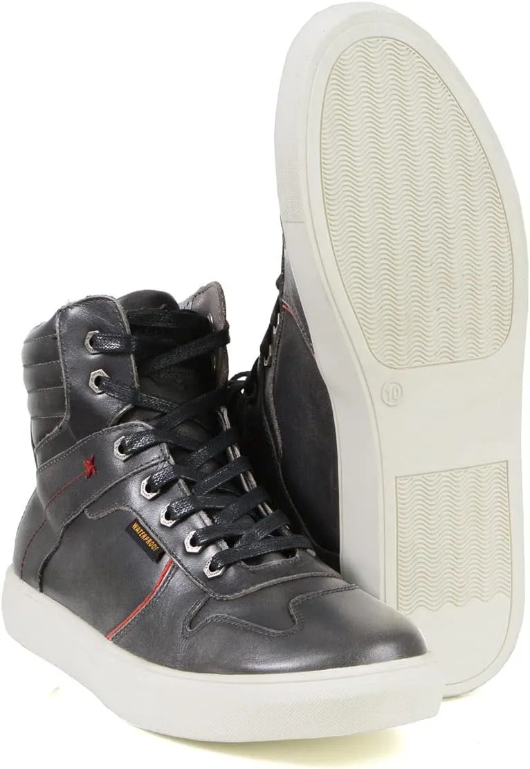 Milwaukee Leather MBM9153 Men's Vintage Grey Leather High-Top Reinforced Street Riding Waterproof Shoes - 10