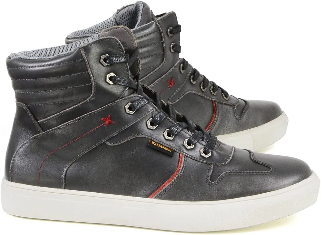 Milwaukee Leather MBM9153 Men's Vintage Grey Leather High-Top Reinforced Street Riding Waterproof Shoes - 10