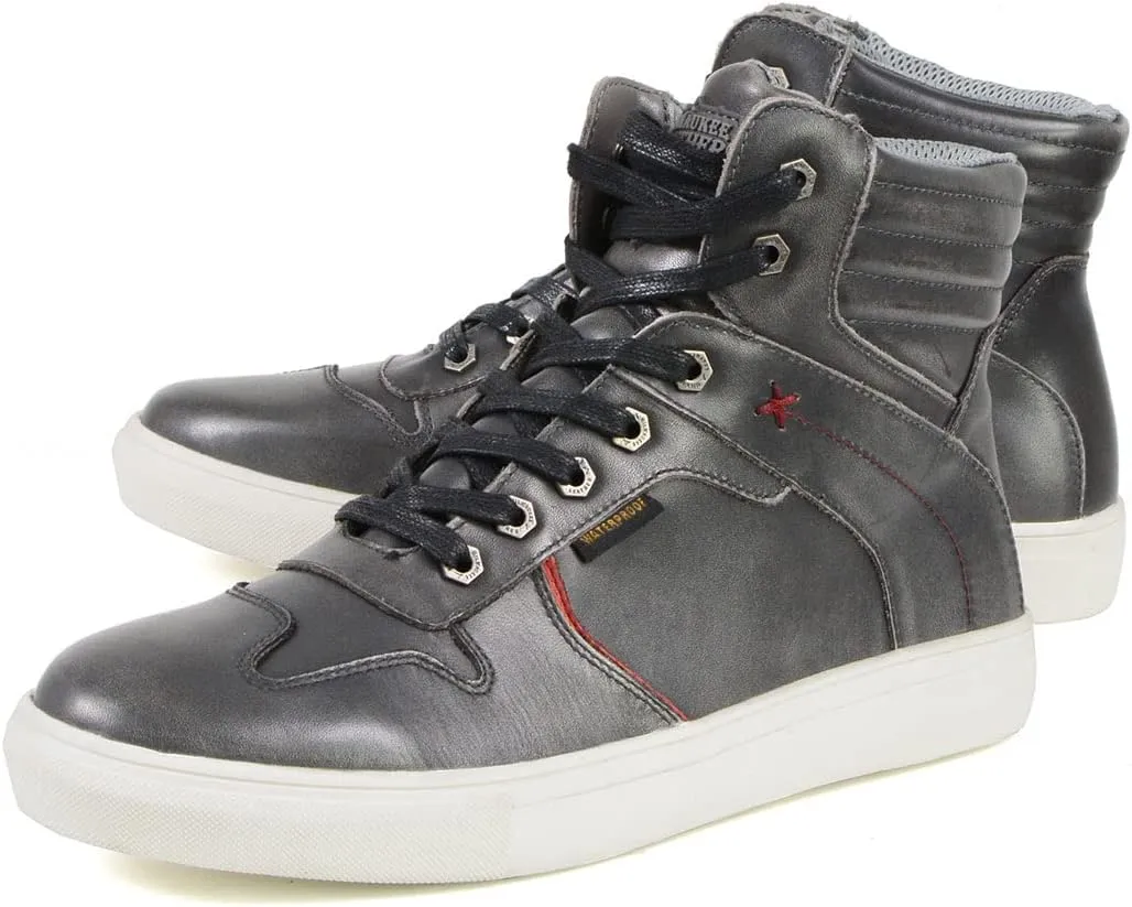Milwaukee Leather MBM9153 Men's Vintage Grey Leather High-Top Reinforced Street Riding Waterproof Shoes - 10