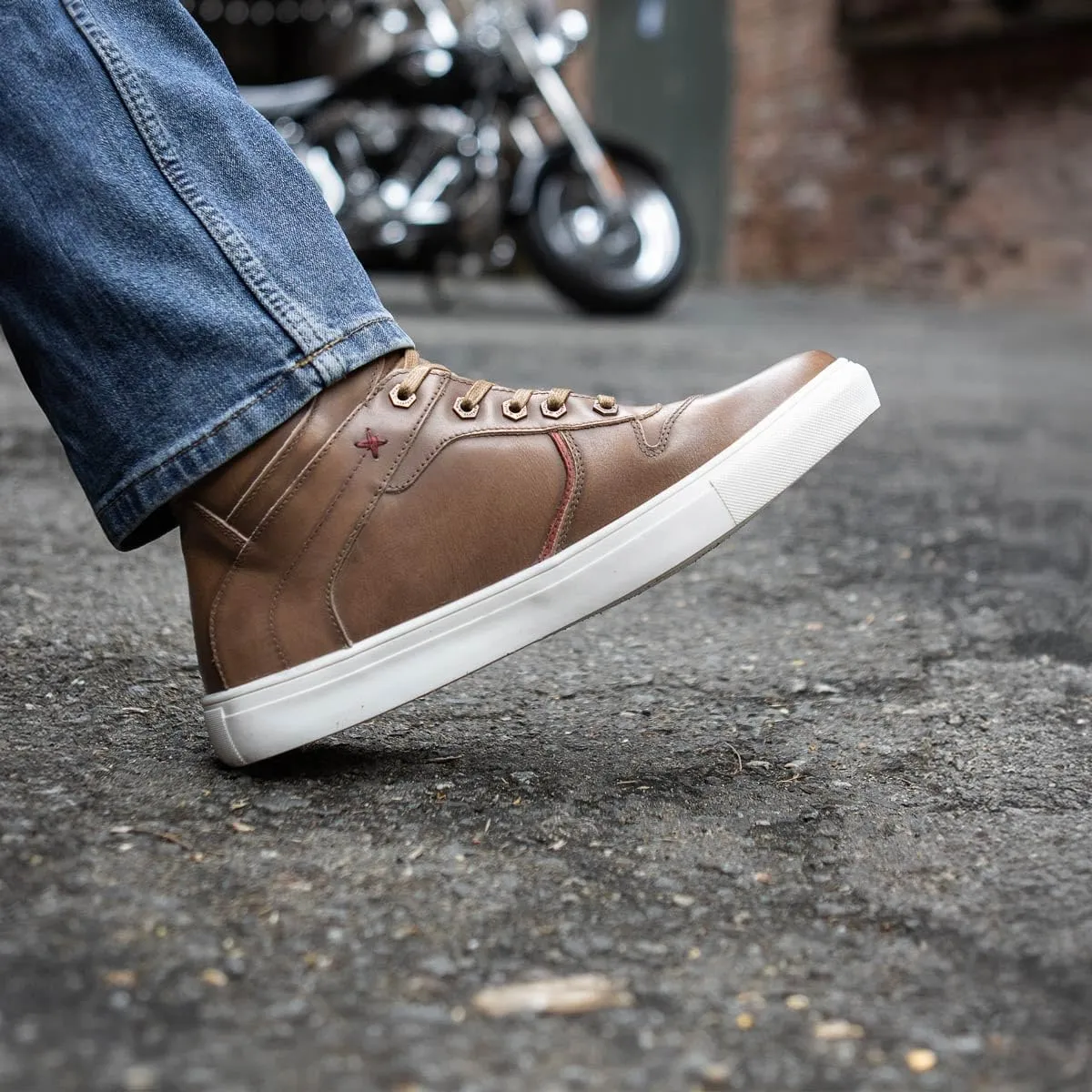 Milwaukee Leather MBM9154 Men's Cognac Leather High-Top Reinforced Street Riding Waterproof Shoes w/Ankle Support - 8