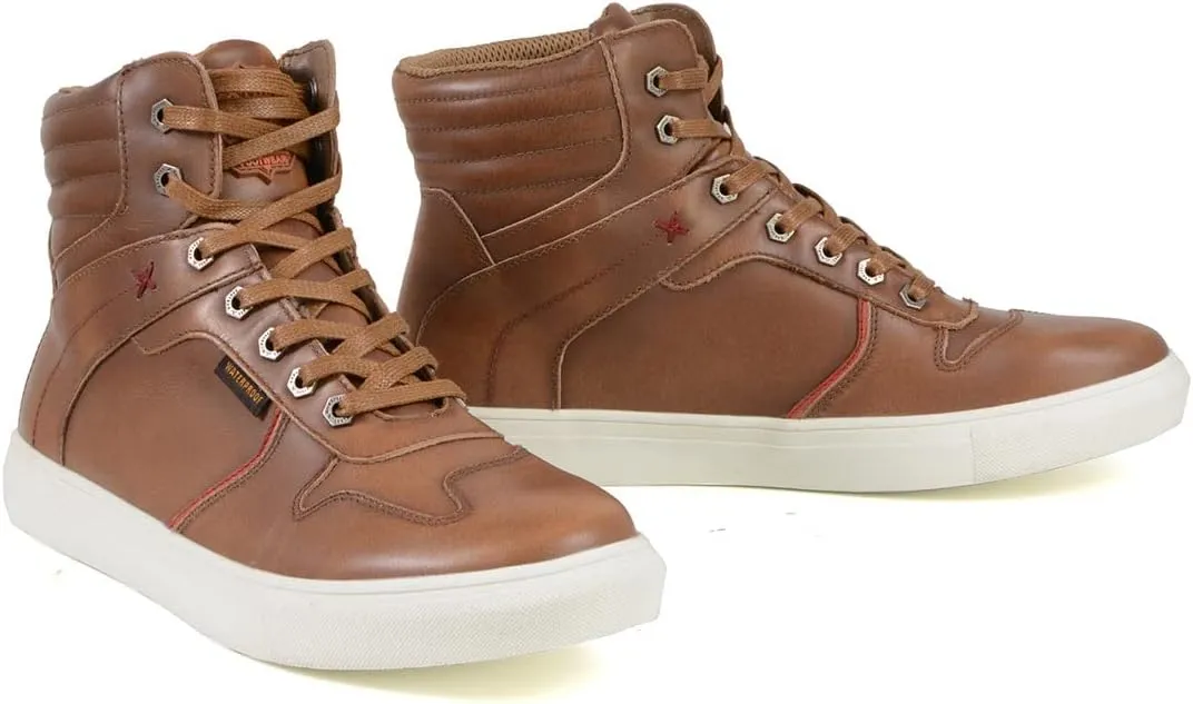 Milwaukee Leather MBM9154 Men's Cognac Leather High-Top Reinforced Street Riding Waterproof Shoes w/Ankle Support - 8
