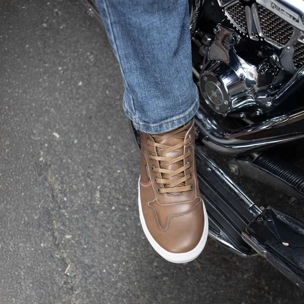 Milwaukee Leather MBM9154 Men's Cognac Leather High-Top Reinforced Street Riding Waterproof Shoes w/Ankle Support - 8