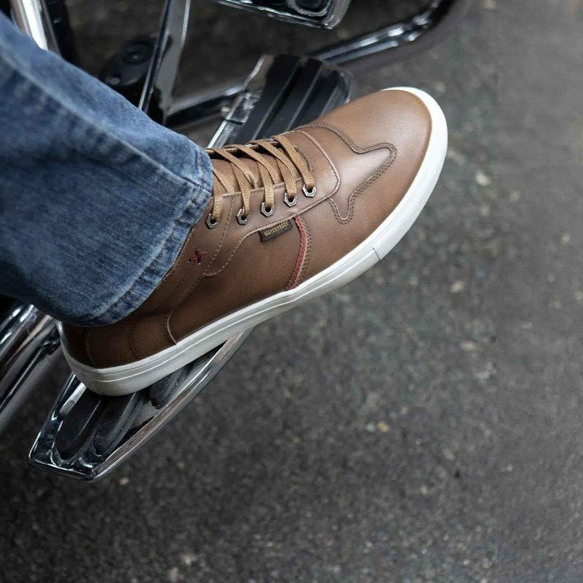 Milwaukee Leather MBM9154 Men's Cognac Leather High-Top Reinforced Street Riding Waterproof Shoes w/Ankle Support - 8