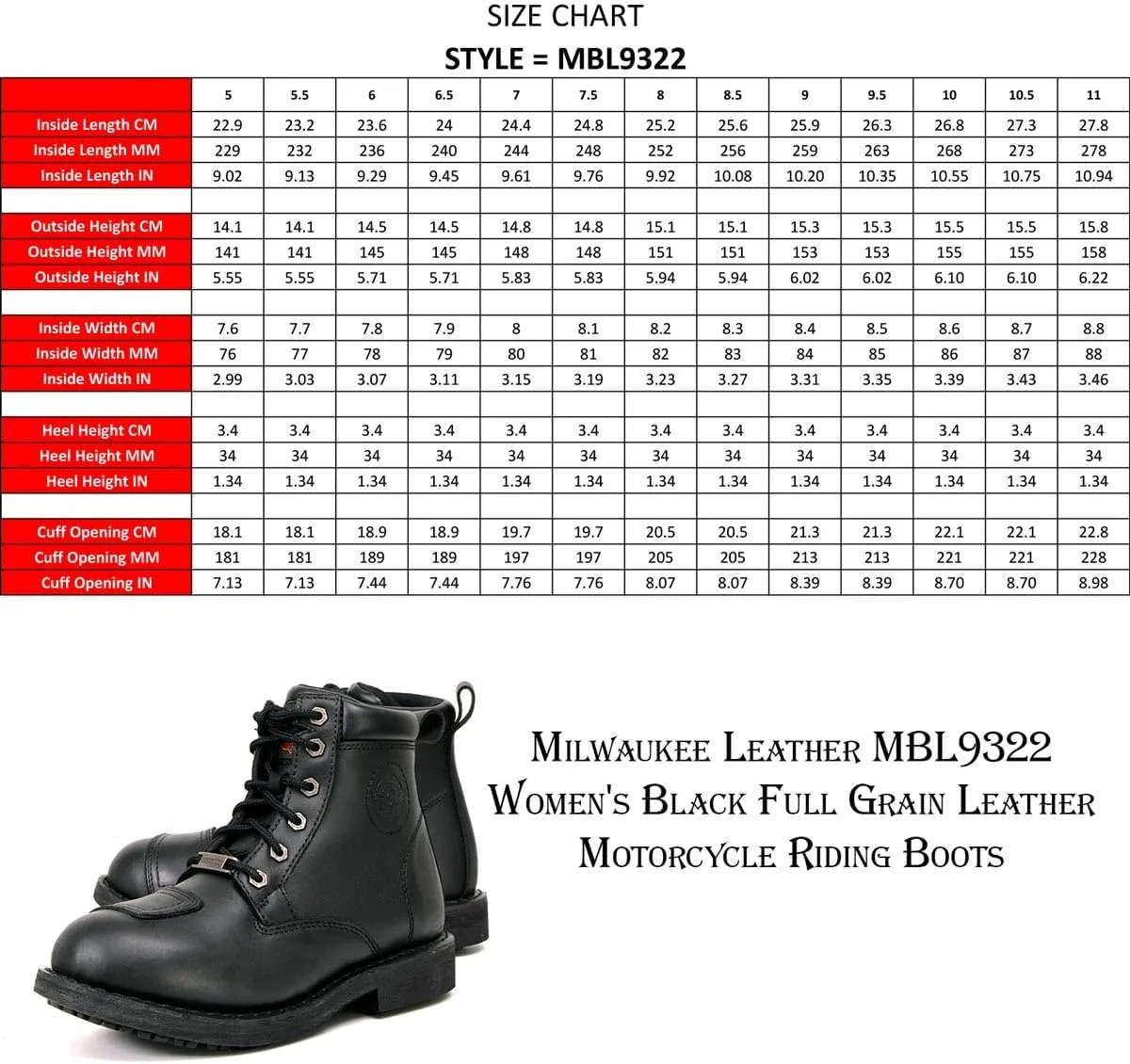 Milwaukee Leather Women's Premium Leather Classic Motorcycle Riding Boots Lace-Up Shoes MBL9322 MBL9323