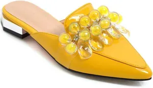 MIOKE Women's Pointed Toe Crystal Mules Flat Slip On Backless Loafer Comfort Low Heel Dress Slipper Shoes