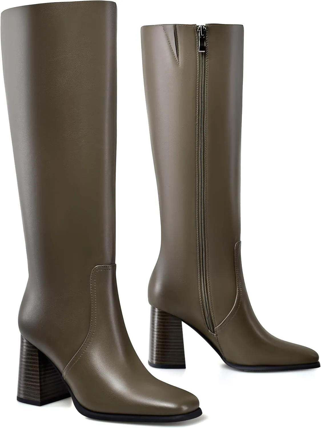 MIRAAZZURRA Knee High Boots Women Chunky Heel Square Toe Tall Boots Side Zipper Fall Winter Long Boots for Daily Party Dress Work