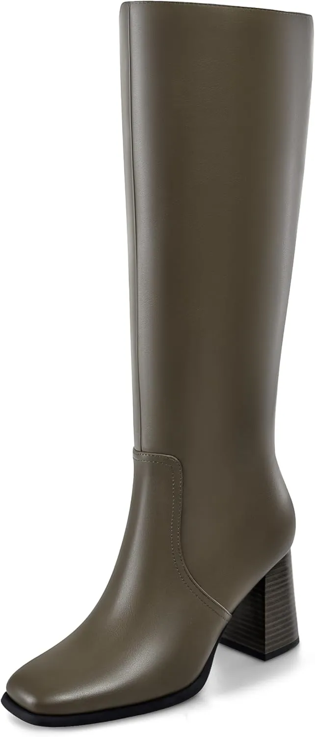 MIRAAZZURRA Knee High Boots Women Chunky Heel Square Toe Tall Boots Side Zipper Fall Winter Long Boots for Daily Party Dress Work
