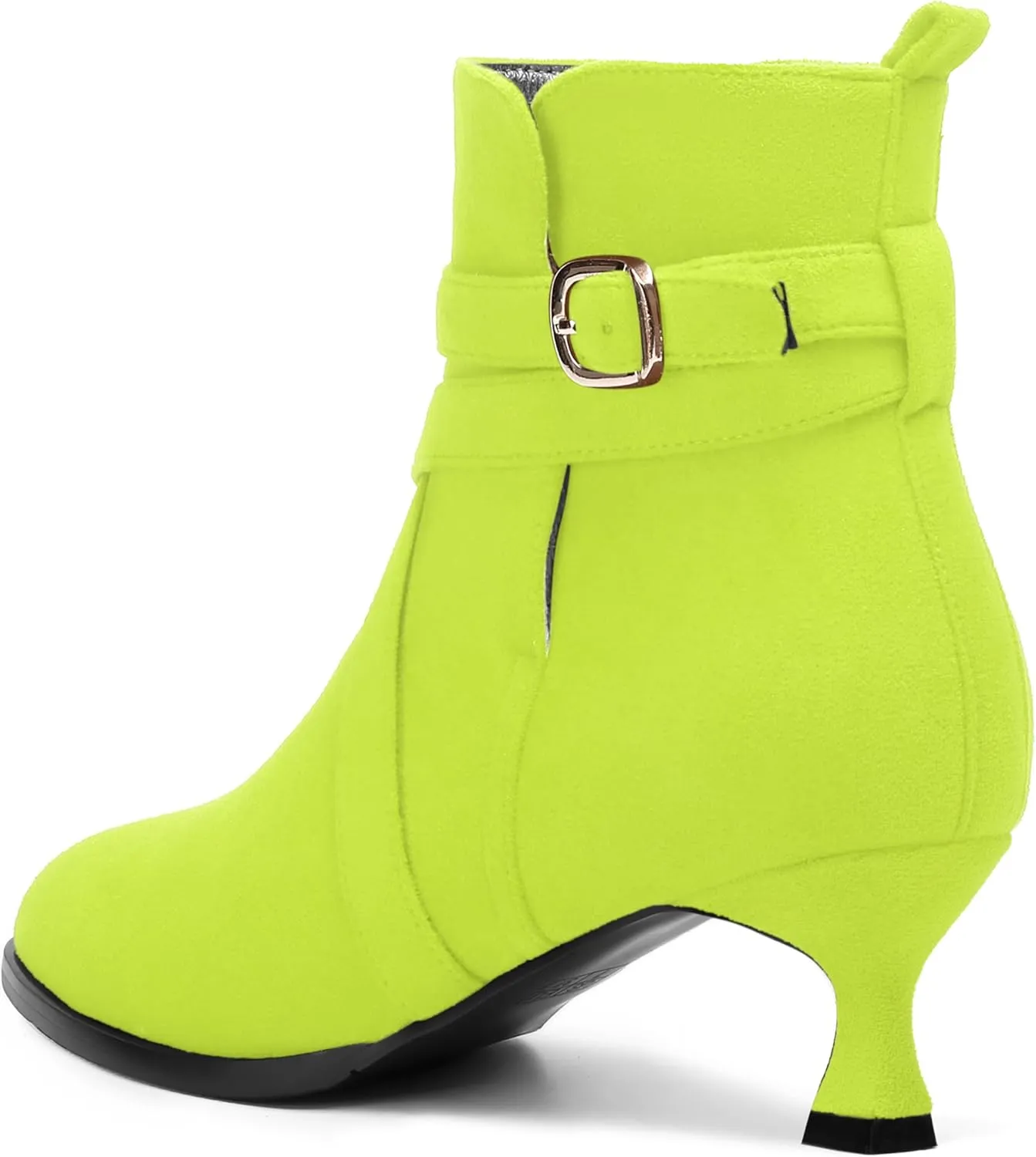 MODENCOCO Womens Dress Suede Round Toe Dating Ankle Strap Buckle Fashion Kitten Low Heel Ankle High Boots 2 Inch