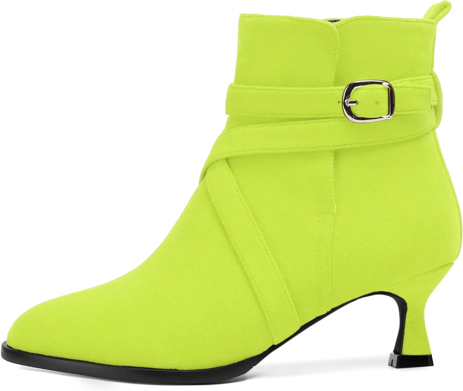 MODENCOCO Womens Dress Suede Round Toe Dating Ankle Strap Buckle Fashion Kitten Low Heel Ankle High Boots 2 Inch