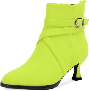 MODENCOCO Womens Dress Suede Round Toe Dating Ankle Strap Buckle Fashion Kitten Low Heel Ankle High Boots 2 Inch
