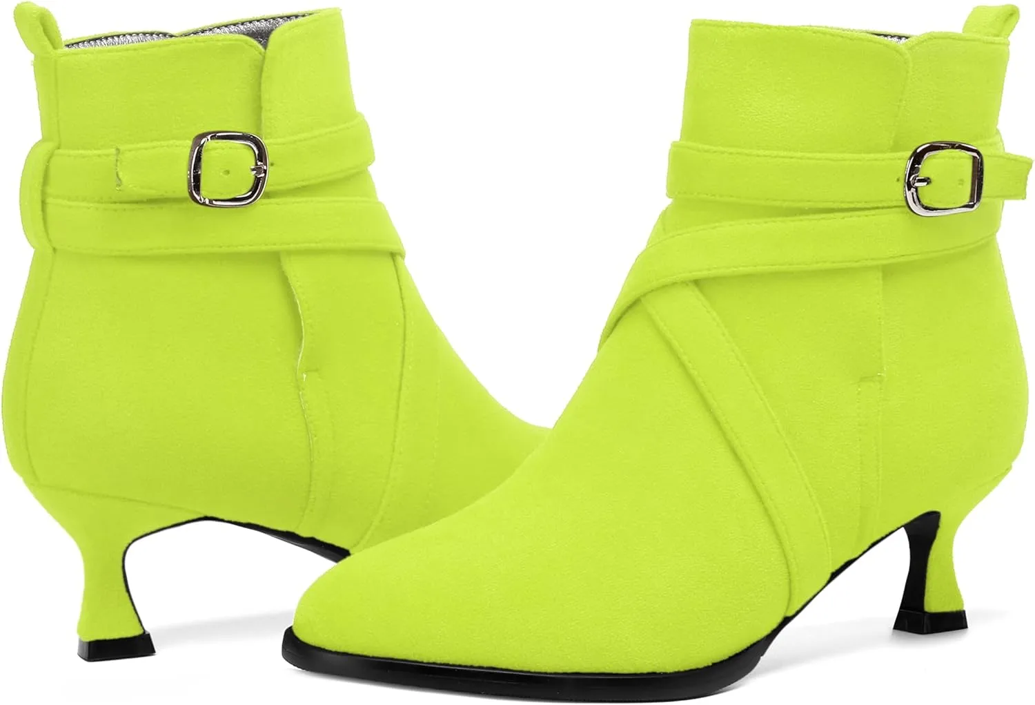 MODENCOCO Womens Dress Suede Round Toe Dating Ankle Strap Buckle Fashion Kitten Low Heel Ankle High Boots 2 Inch