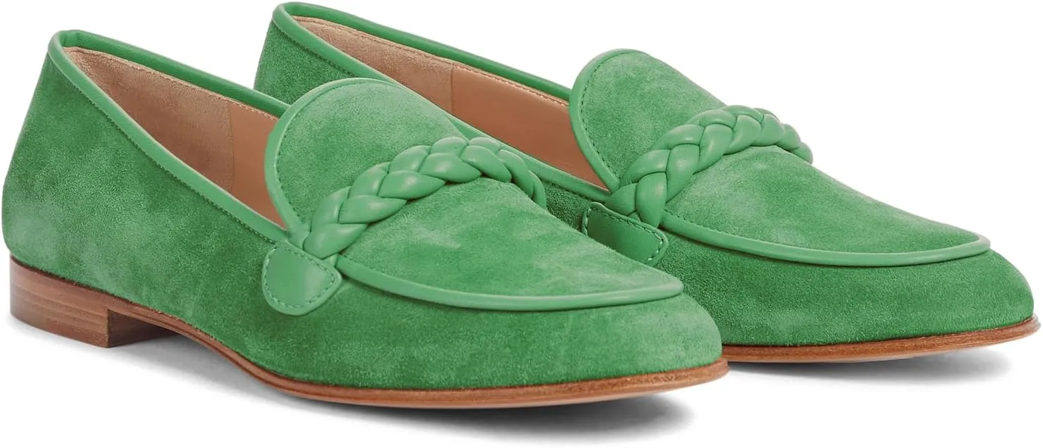 MOOMMO Women Comfortable Suede Loafer Flats Closed Round Toe Slip On Penny Loafers Knitted Strap Oxford Loafer Shoes for Office Ladies Work Daily Casual Club Driver Flats Spring Elegant 4-11 M US