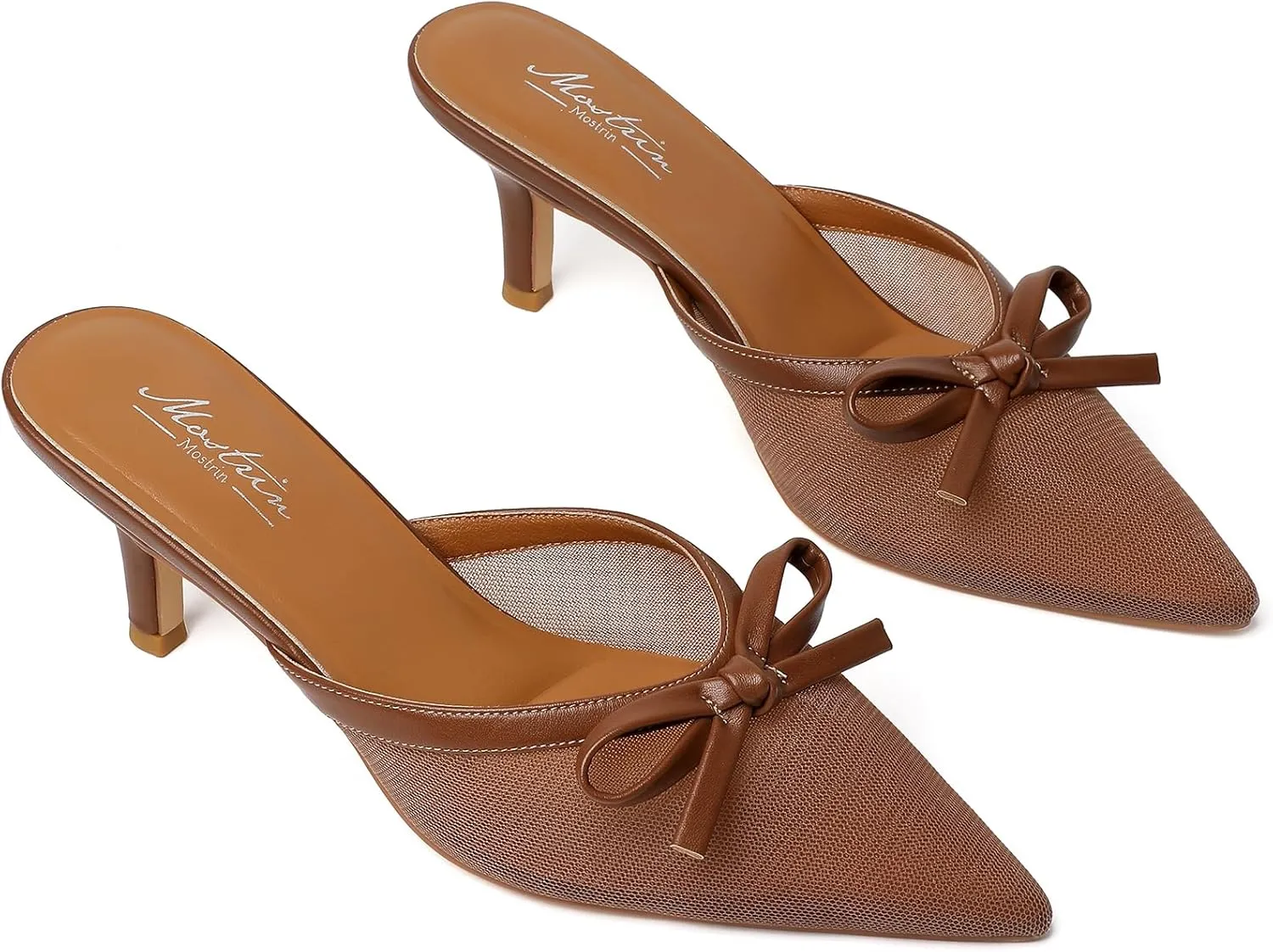 Mostrin Kitten Mules Heels for Women Pointed Closed Toe Heels Vintage Slip on Stiletto Dressy Pumps Shoes