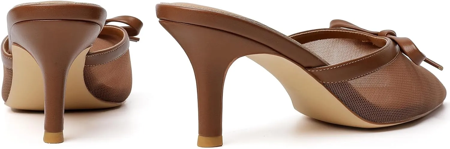 Mostrin Kitten Mules Heels for Women Pointed Closed Toe Heels Vintage Slip on Stiletto Dressy Pumps Shoes