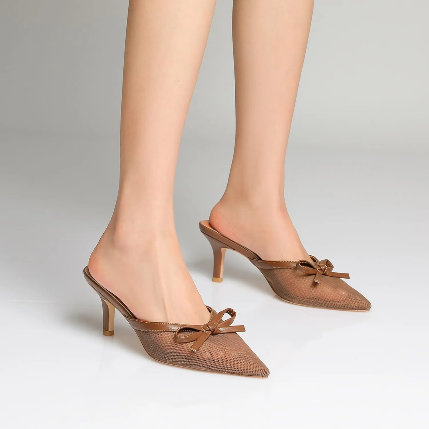 Mostrin Kitten Mules Heels for Women Pointed Closed Toe Heels Vintage Slip on Stiletto Dressy Pumps Shoes