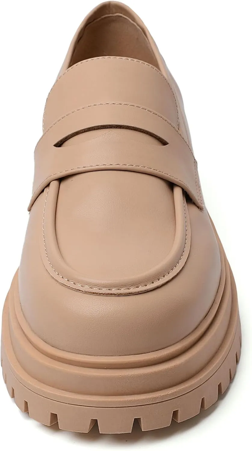 Mostrin Loafers for Women Lug Sole Platform Mid Chunky Loafers Classic Round Toe Slip On Loafers Comfortable Penny Casual Shoes