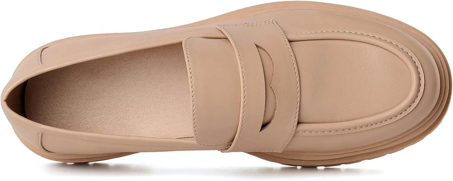 Mostrin Loafers for Women Lug Sole Platform Mid Chunky Loafers Classic Round Toe Slip On Loafers Comfortable Penny Casual Shoes
