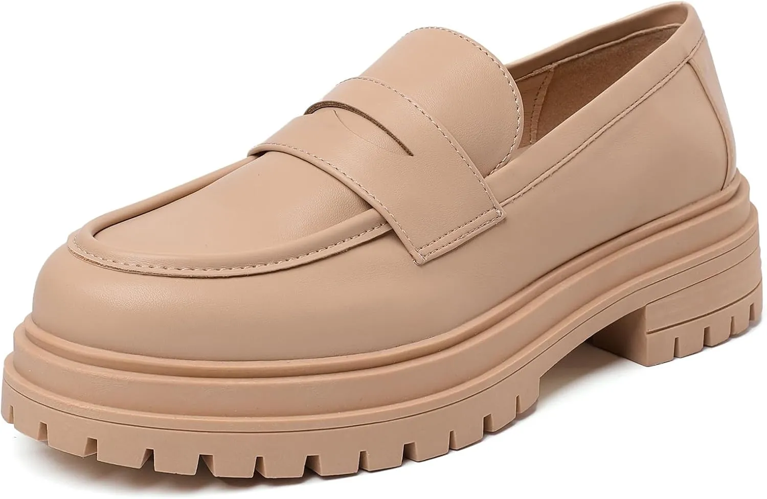 Mostrin Loafers for Women Lug Sole Platform Mid Chunky Loafers Classic Round Toe Slip On Loafers Comfortable Penny Casual Shoes