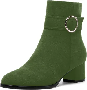 MOVINSTEPS Ankle Boots for Women Low Chunky Heel Wide Width Suede Short Booties Comfortable Casual Business Fashion Dressy Fall Winter Boots 2 Inch