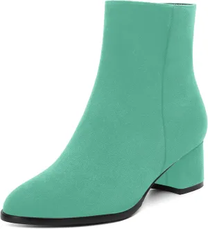 MOVINSTEPS Womens Cold Weather Block Solid Round Toe Side Zipper Suede Dating Chunky Low Heel Ankle High Boots 2 Inch