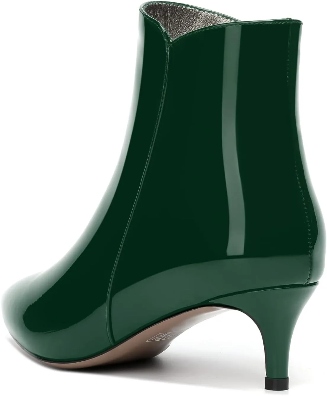 MOVINSTEPS Womens Zip Pointed Toe Solid Cold Weather Patent Work Kitten Low Heel Ankle High Boots 2 Inch