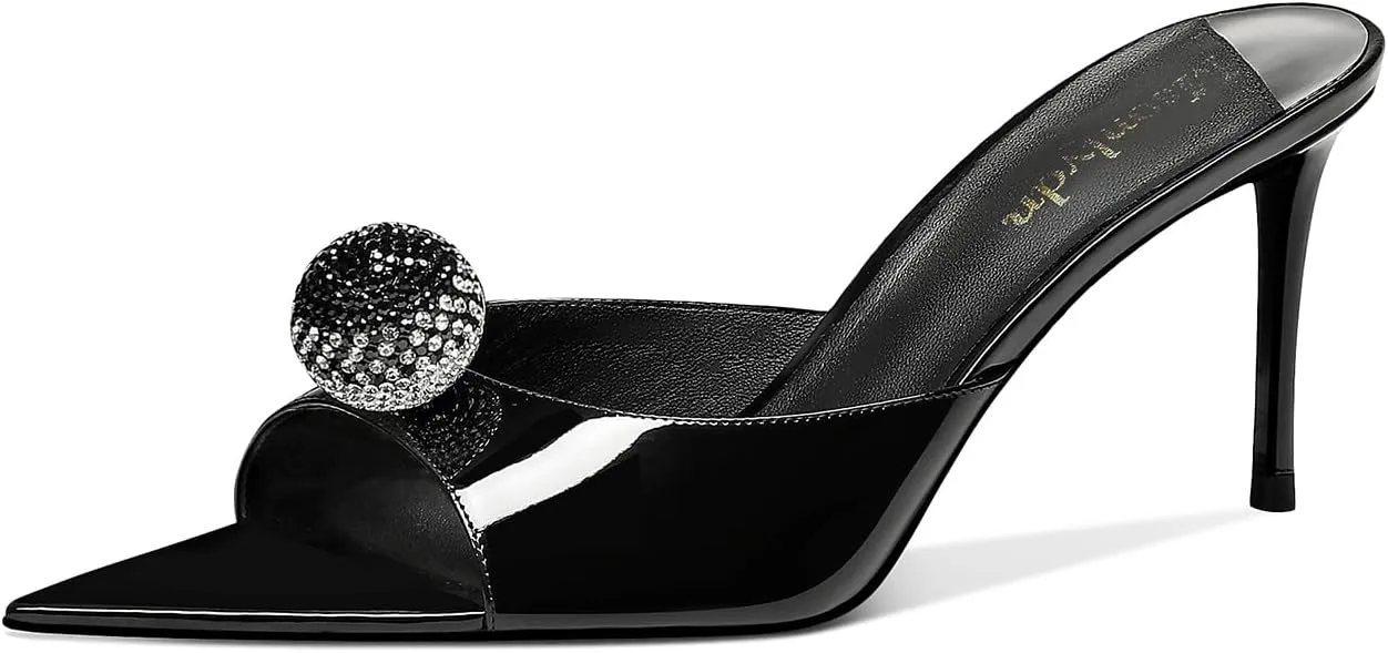 MSONLYDN Women's Heeled Mules Sandals Pointed Peep Toe Slip on Stiletto Heels for Wedding Party