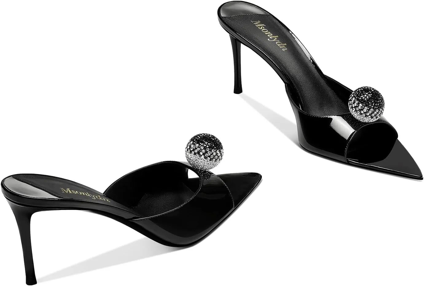 MSONLYDN Women's Heeled Mules Sandals Pointed Peep Toe Slip on Stiletto Heels for Wedding Party
