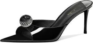MSONLYDN Women's Heeled Mules Sandals Pointed Peep Toe Slip on Stiletto Heels for Wedding Party