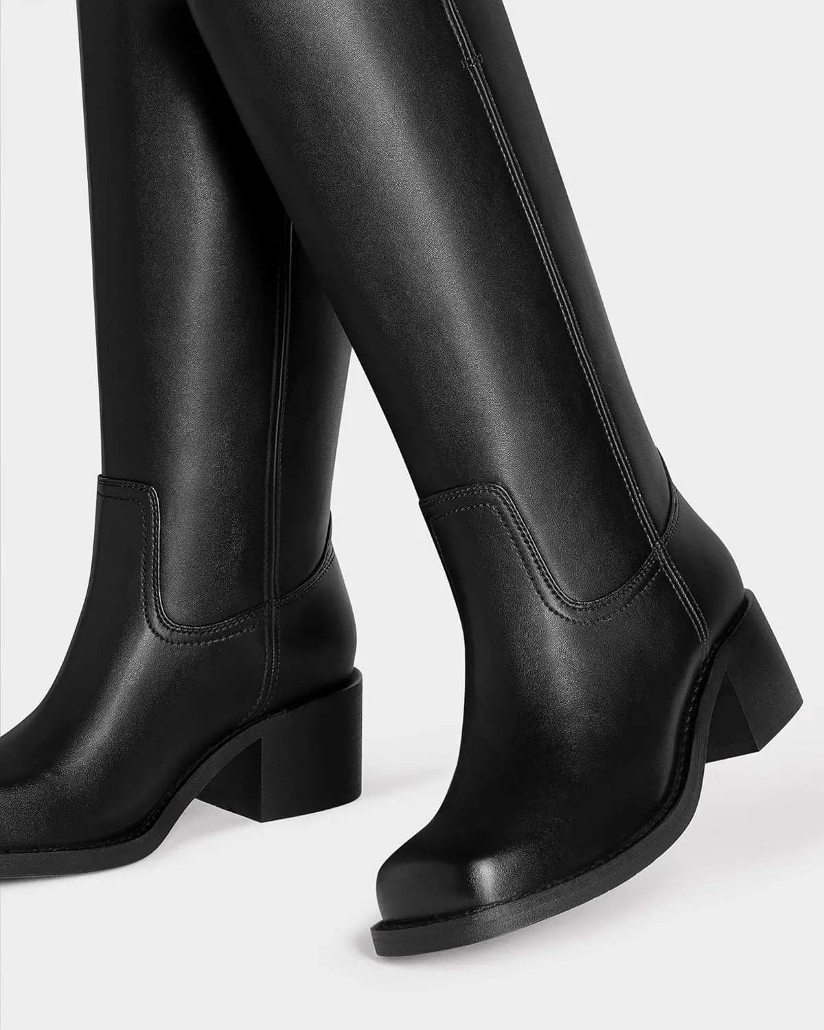 MUCCCUTE Campus Knee High Boots for Women Wide Calf Square Toe Chunky Block Low Heel Tall Long Boots Pull On