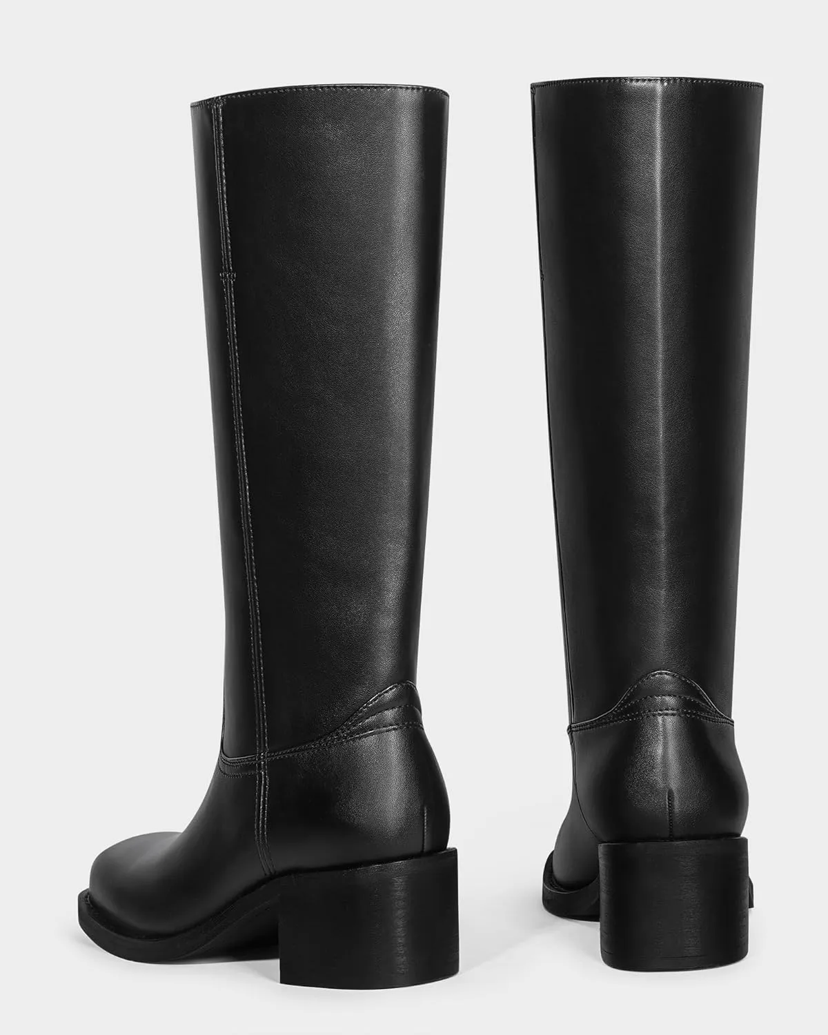 MUCCCUTE Campus Knee High Boots for Women Wide Calf Square Toe Chunky Block Low Heel Tall Long Boots Pull On