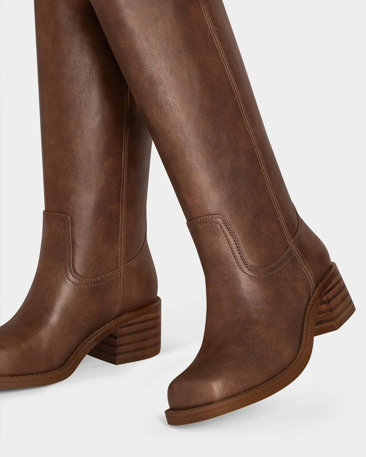 MUCCCUTE Campus Knee High Boots for Women Wide Calf Square Toe Chunky Block Low Heel Tall Long Boots Pull On