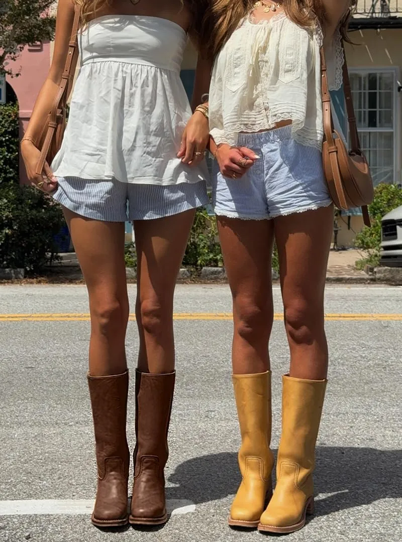 MUCCCUTE Campus Knee High Boots for Women Wide Calf Square Toe Chunky Block Low Heel Tall Long Boots Pull On