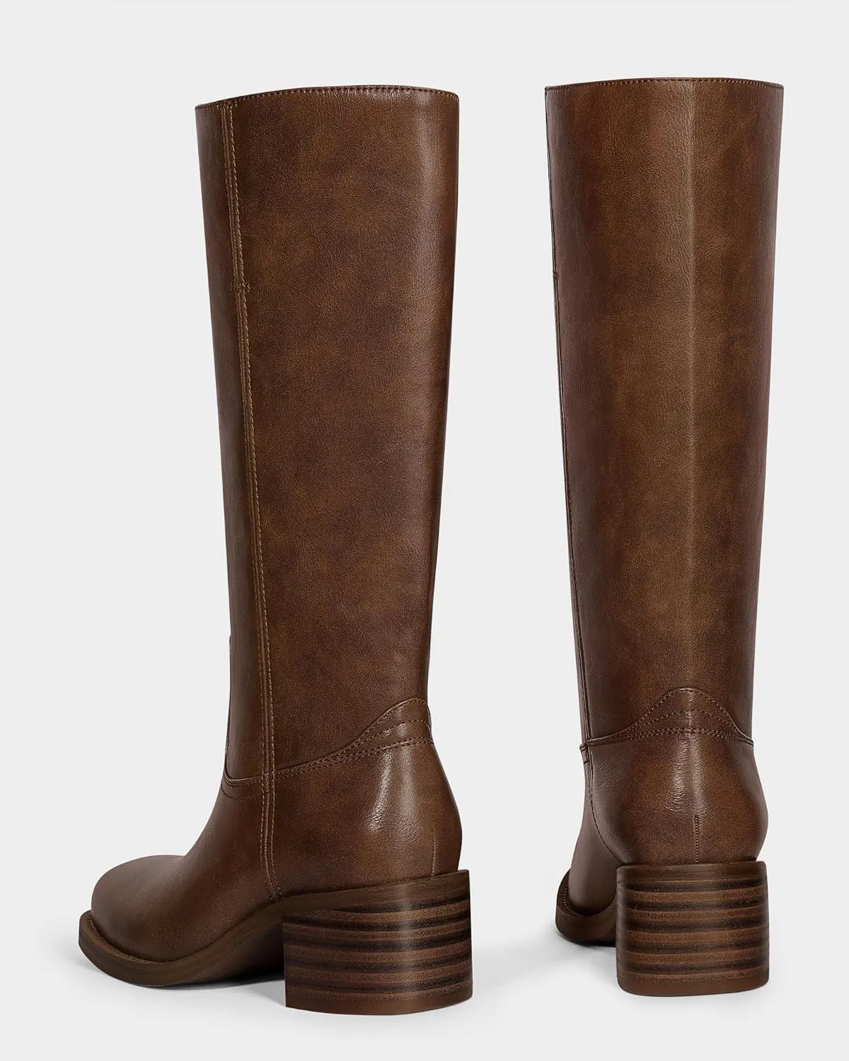 MUCCCUTE Campus Knee High Boots for Women Wide Calf Square Toe Chunky Block Low Heel Tall Long Boots Pull On